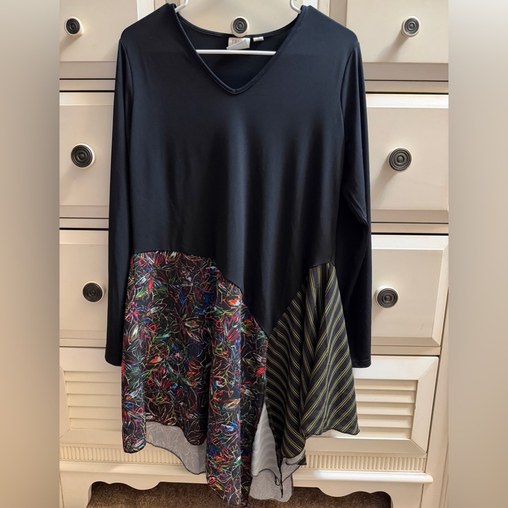 Truth + Style Black Top with Multicolor Patterns